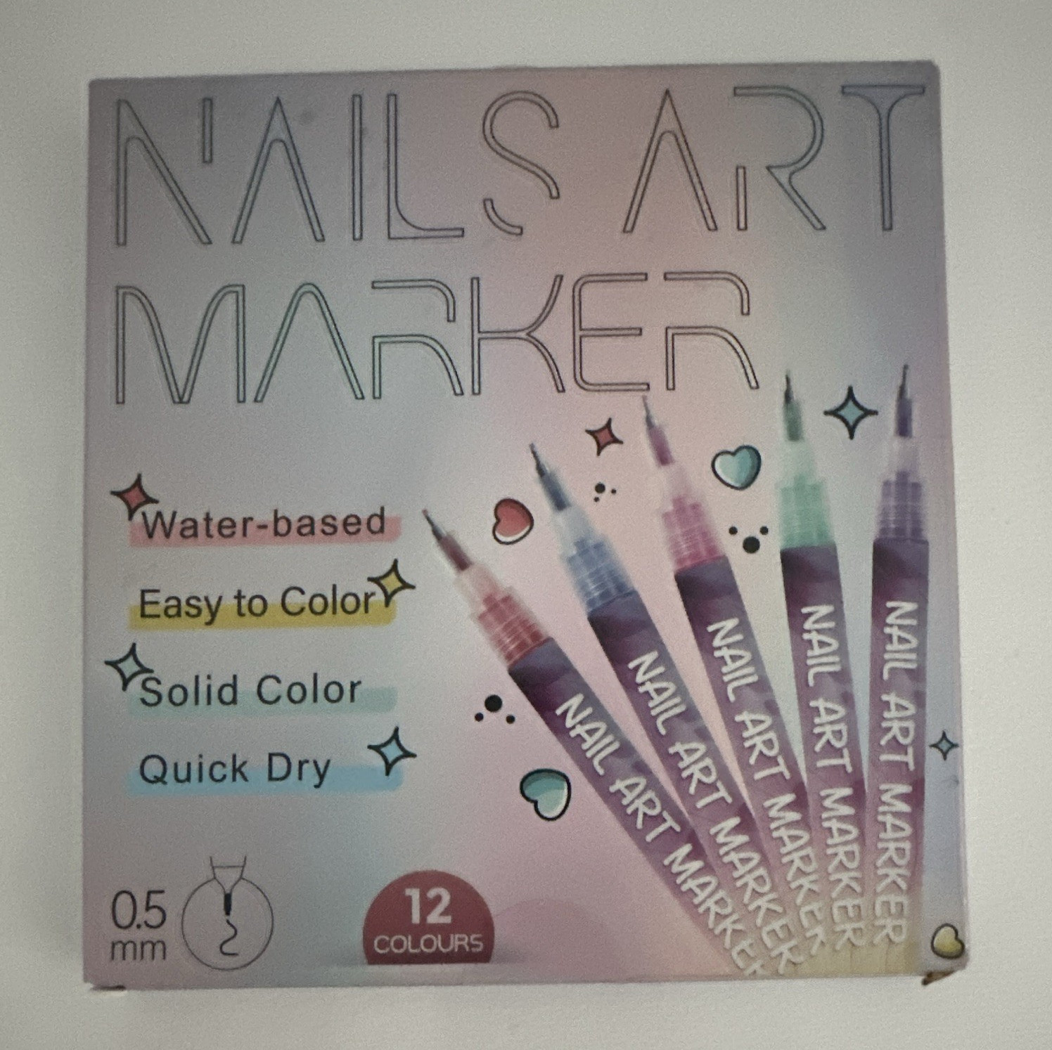 Nail Art Marker Pen Set 12 Colors 0.5mm Multicolor Water-Based Quick Dry