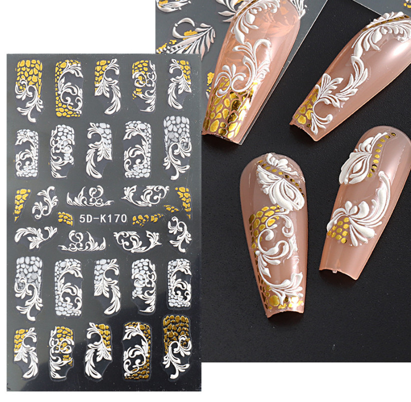 5D Nail Stickers Embossed White Rose Flower Decals Art Decora Wedding Party NH7
