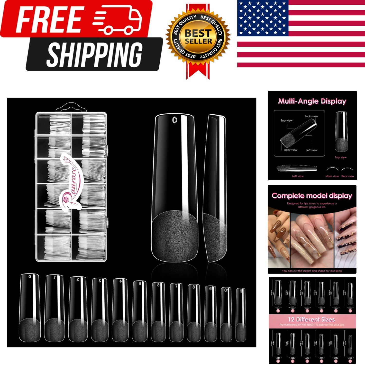 Long Straight Nails Tips,240PCS Full Cover Soft Gel Nail Tips for Acrylic Nai…