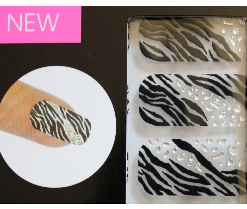 Set Of 2, Tiger and Zebra 20 Trendy Cala Nail Strips on natural or artificial