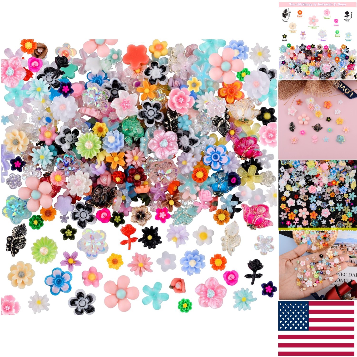 Assorted 3D Resin Flower Nail Charms – 100 Beautiful Pieces for DIY Designs