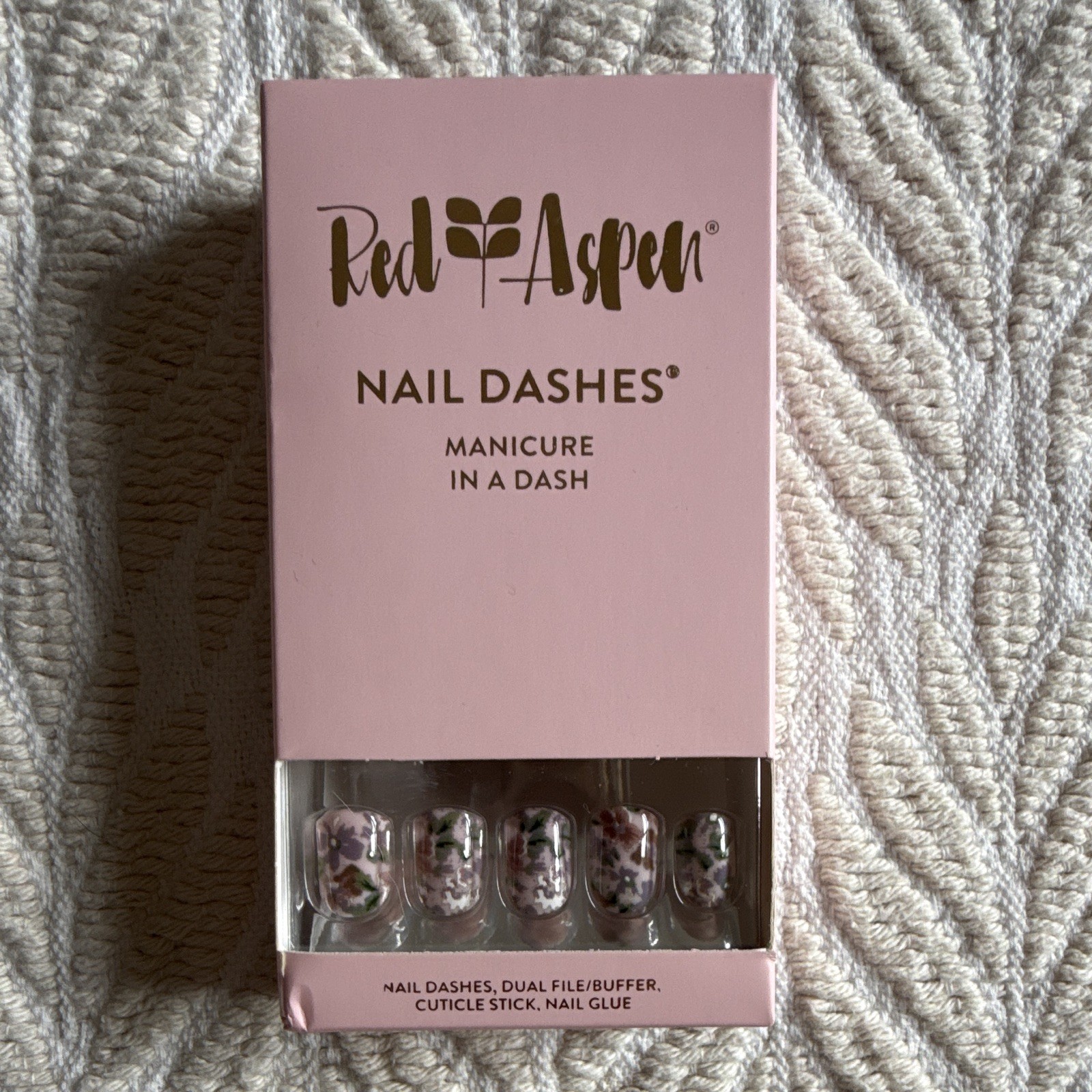 3 Red Aspen Press-On Nails Purple, Floral, Olive Pre-Designed, Glue Included