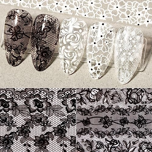 20 Rolls Lace Nail Foil White and Black Nail Transfer Foil Flower Black&white