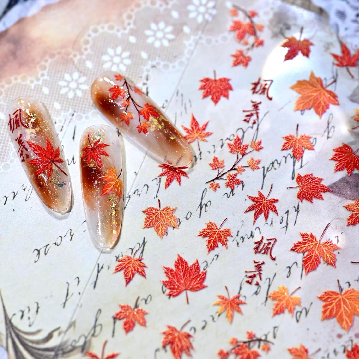 1 Sheet 5D Embossed Autumn Maple Leaves Nail Stickers for Nail Art Thanksgiving