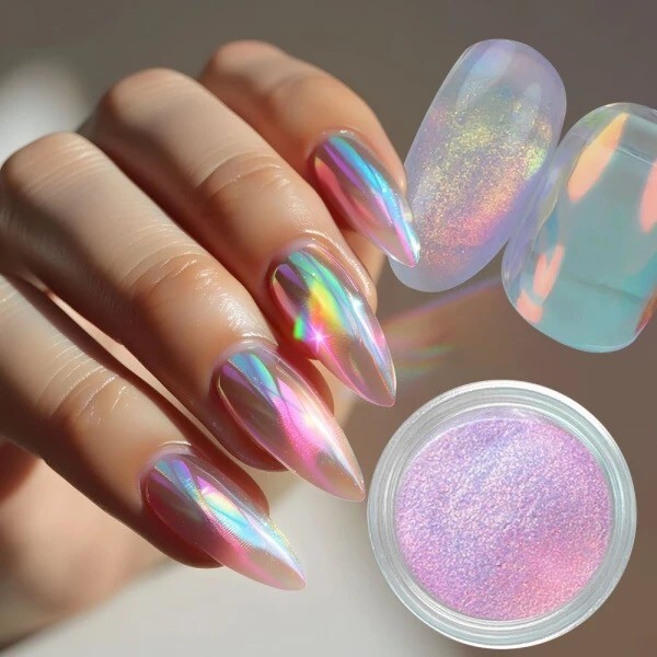 Aurora Chrome Nail Powder Colours Unicorn Rainbow Mirror Mermaid Shiny Nails
