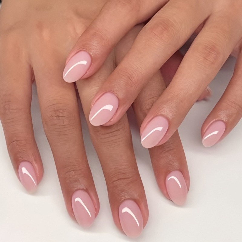 32Pieces Pink Fake Nail Short Oval Design ABS Artificial Nail for Weddings,