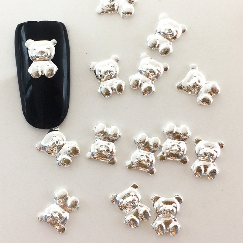20pcs New 3D Nail Art Gold/Silver/Grey Bear Metal Alloy Cute Charms Decorations