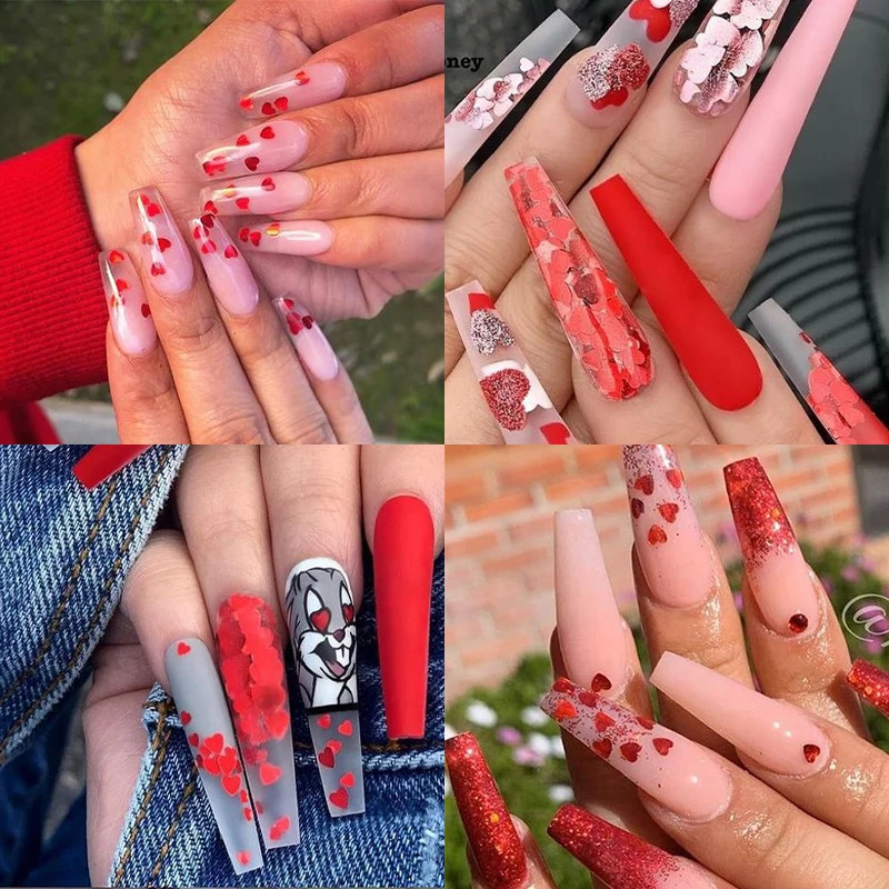 2g Holographic Nail Art Glitter Shiny Sweet Love Red Heart Flakes Sequins 3D Nai