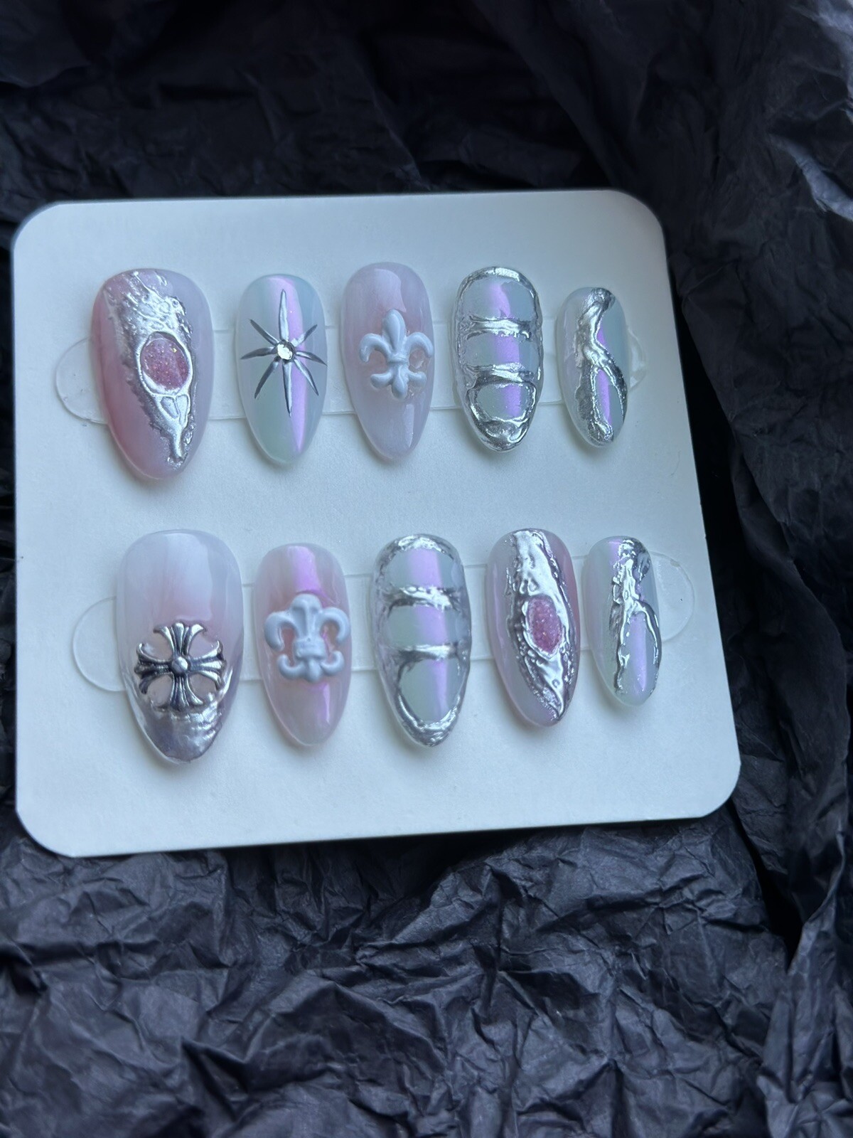 CUSTOM Handmade press on Gel nails Medium Almond Y2k Style Nails Set Size:S