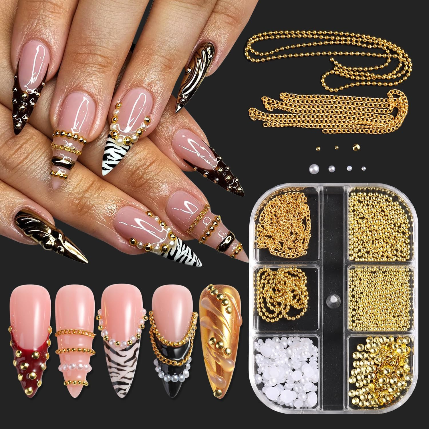 Mixed Sizes Half round Steel Beads 3D Nail Charms, Black Flatback Metal Caviar B