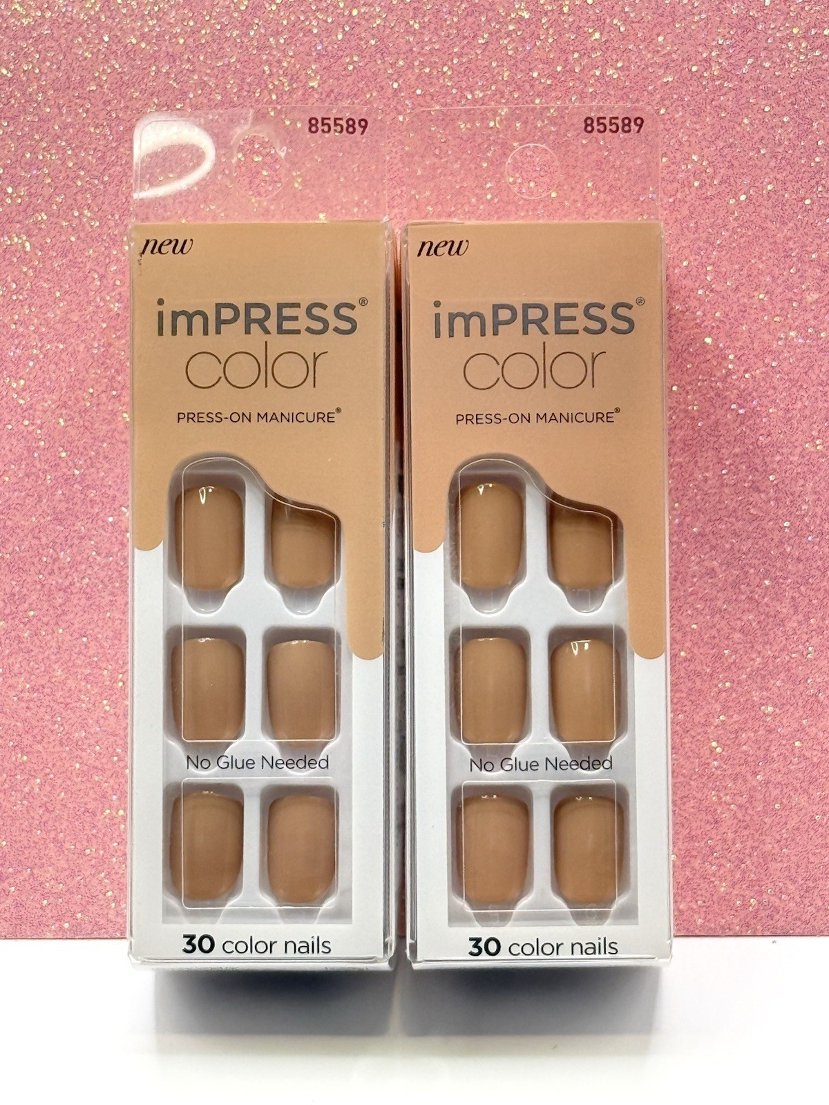 Kiss imPRESS No Glue Press-On Nails Manicure Short Color 026 Latte Lot Of 2