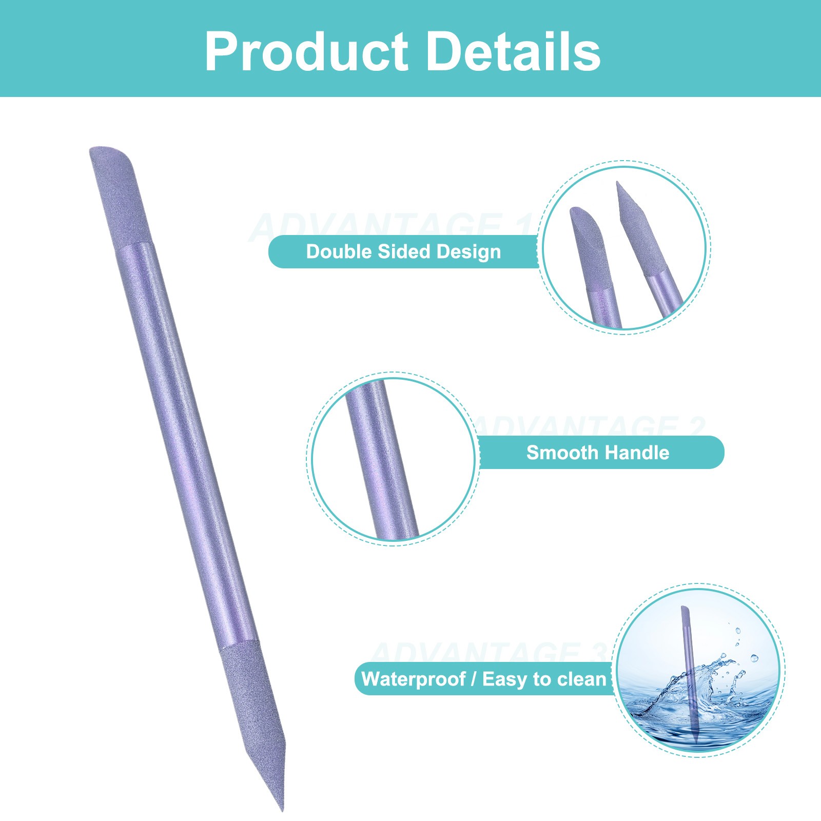Glass Cuticle Pusher Crystal Manicure Stick for Nail Care, Purple