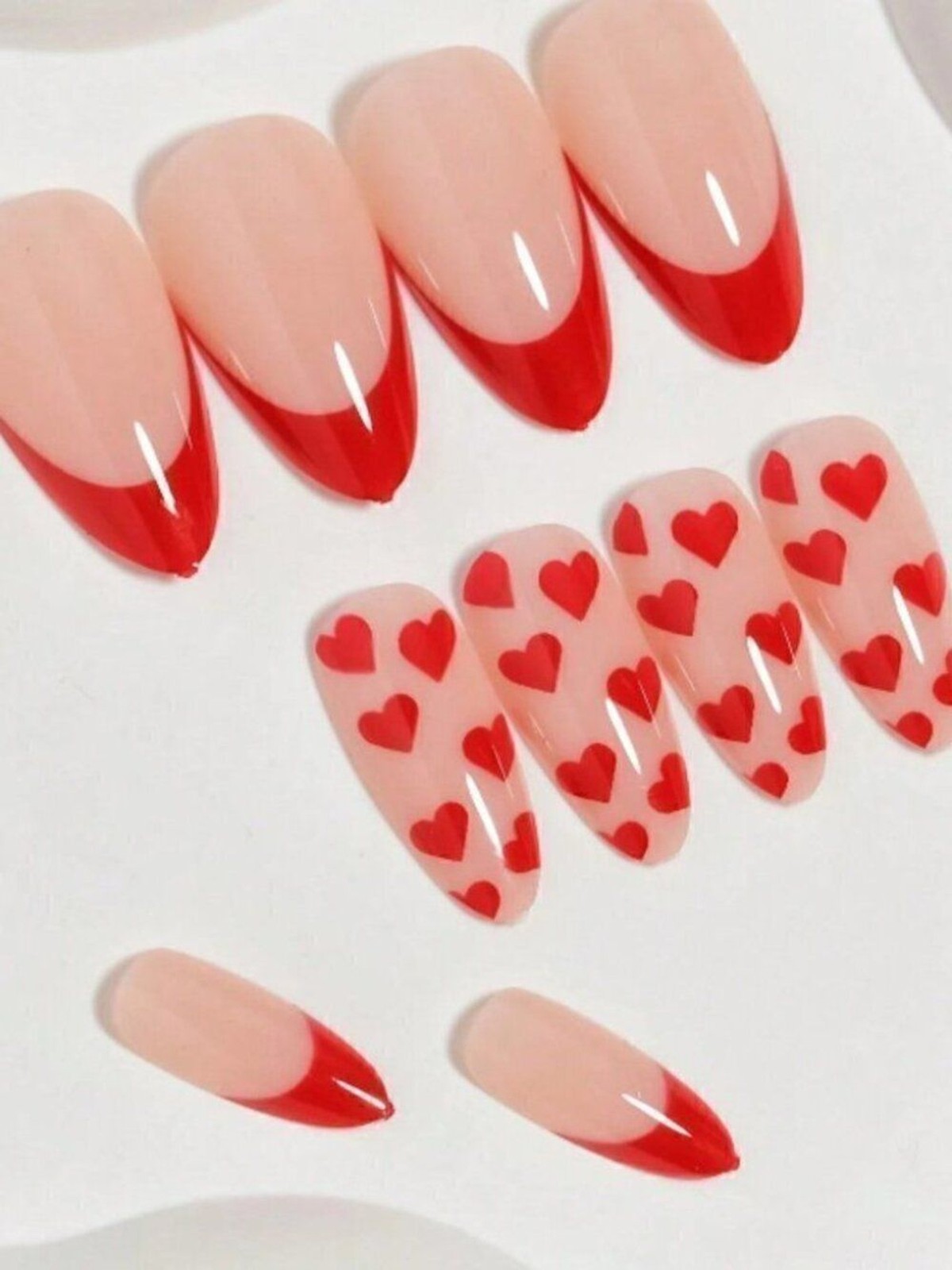 4 Boxes 24 pc Medium Magic Press on Nail Tips Y2K Lovely Cherry Red Heart Design