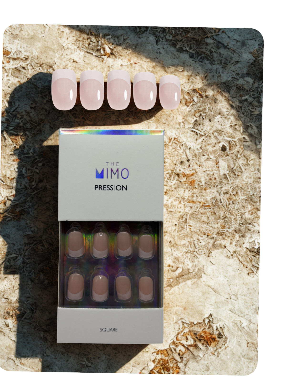 THE MIMO Press-On Nails Square – Nude Beige French Tip, 24pcs Reusable Set