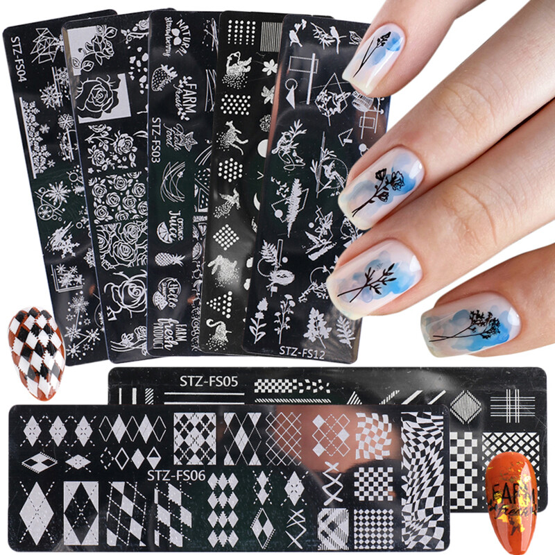 Reusable Nail Art Stamping Plates Flower Nail Stencils Template Gels Polish DIY⊥