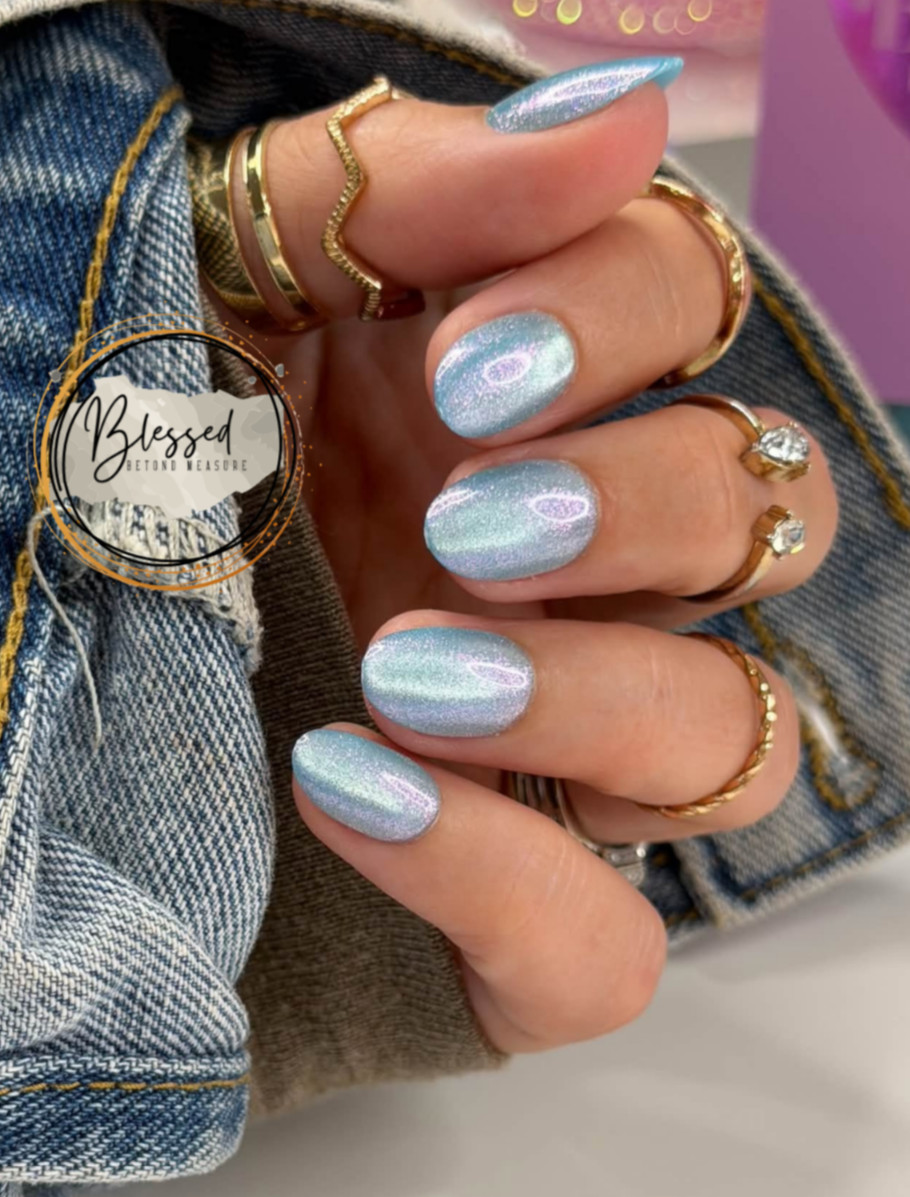 Red Aspen Press On Nails-Sparkle & Shine Bestie, Hekili Short Almond Blue
