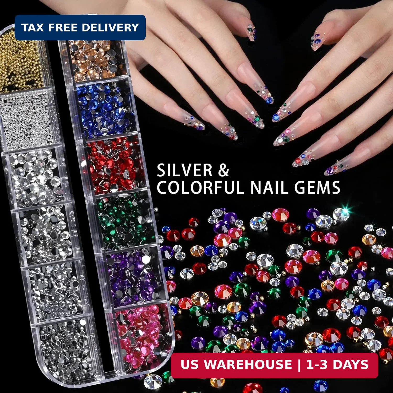 Teenitor 4 Boxes Nail Charms and Gems Set, Nail Rhinestones Nail Kit with Nail A