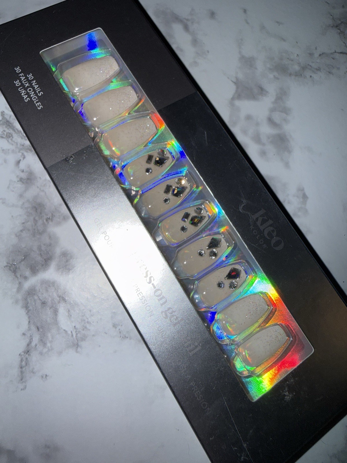 New Kleo Kolor Press-On Gel Nails – Moonlight- Long Coffin