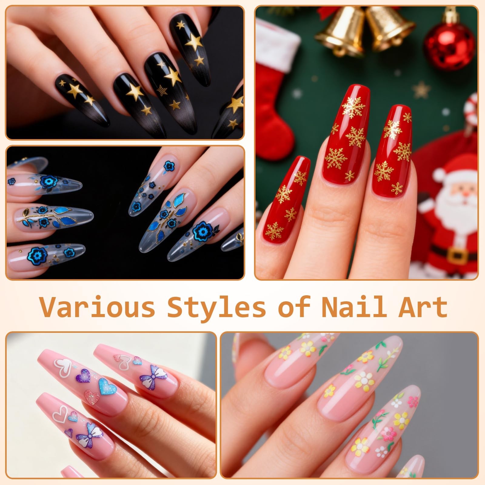 90 Sheets Nail Stickers for Nail Art DIY, 3D Nail Art Stickers Decals, Self