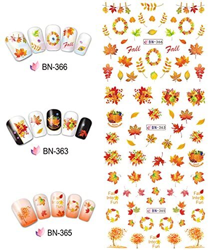 12 Sheets Fall Nail Art Stickers Thanksgiving Nail Decals Water Transfer A2