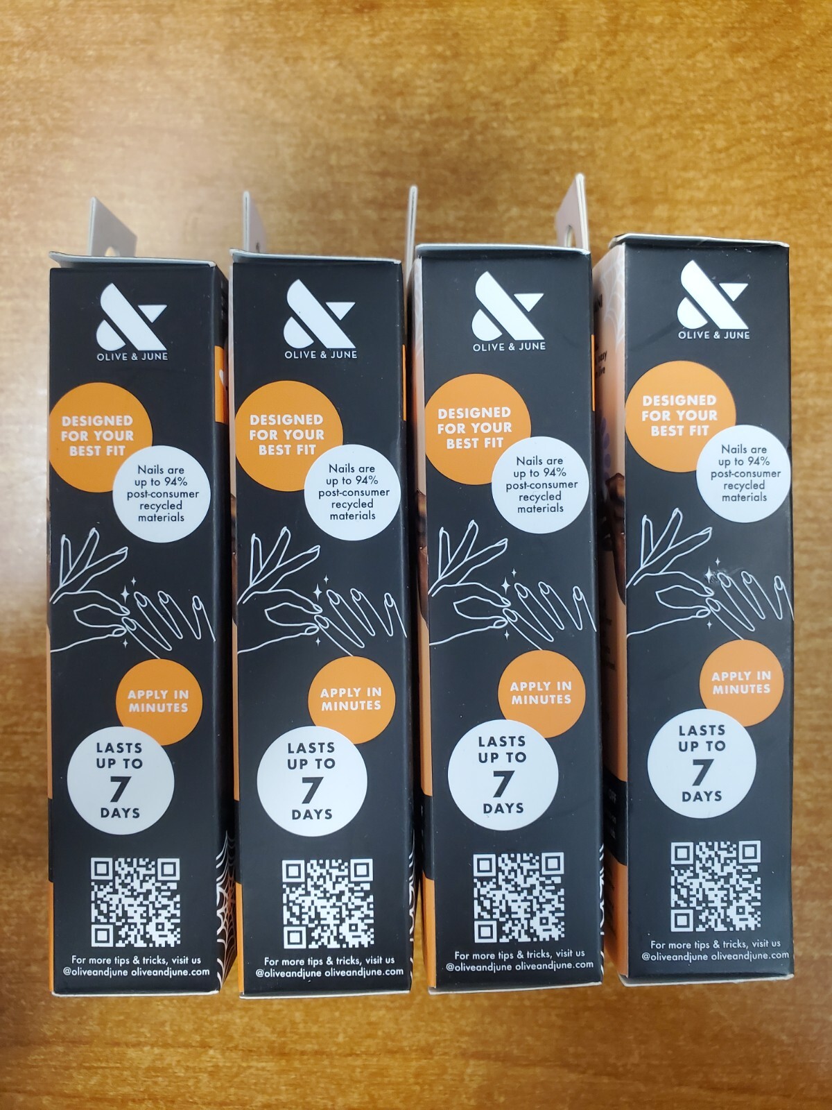 4 Pk: Olive & June Press On Nails Super Stick Mani Spiderweb French (9435) R9P6b