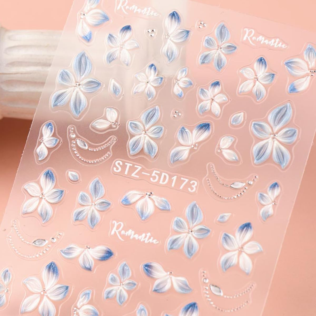 4 Sheets 5D Embossed Gradient Flowers Nail Stickers for Nail Art Design Summer F