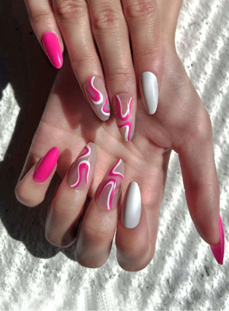 Pink and White Swirl Print Press On Nails 80s 90s Valentine’s Day Spring fashion