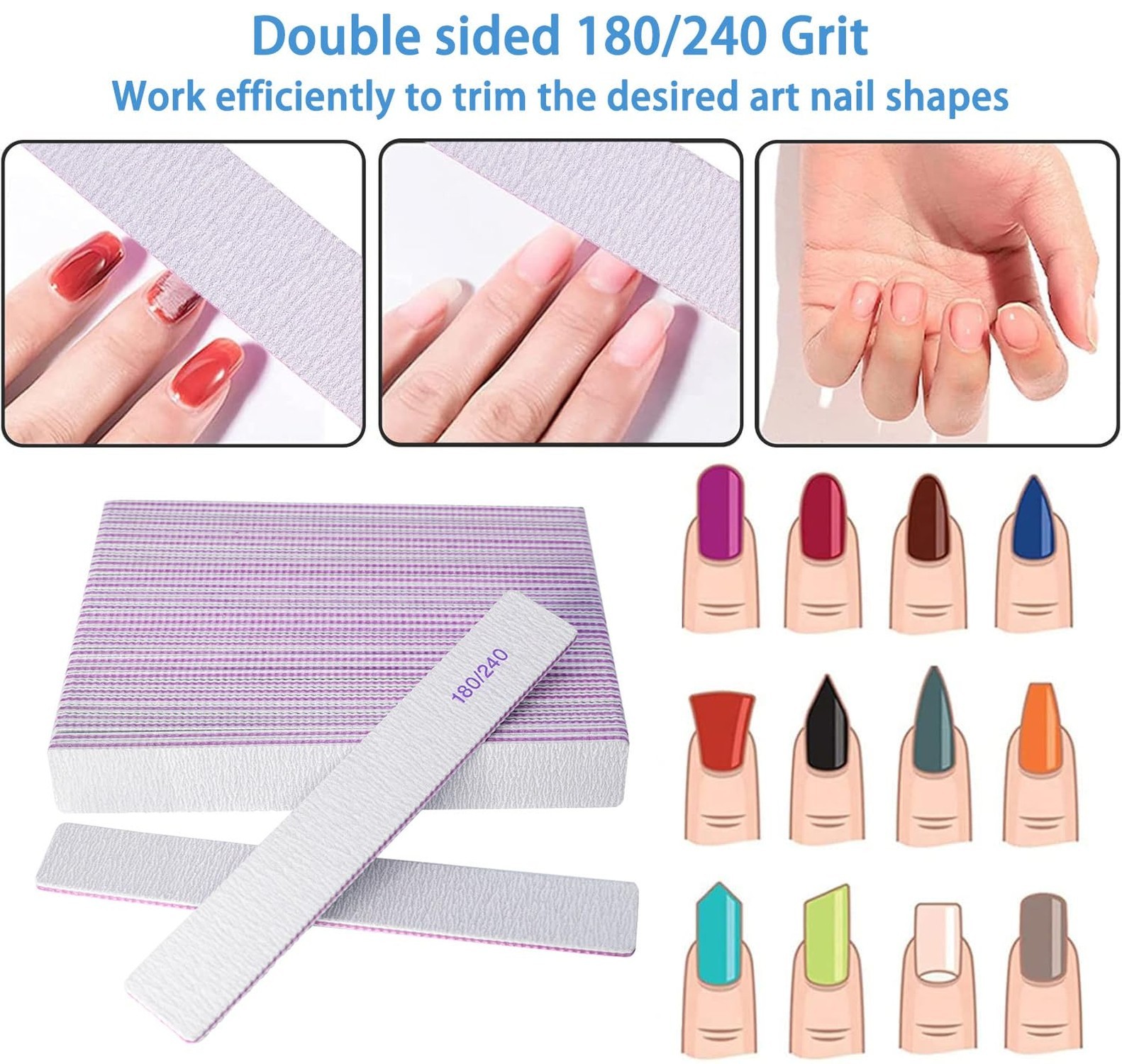 Nail Files (24 Packs), Professional 180/240 Grit Double Sided Emery Boards fo…