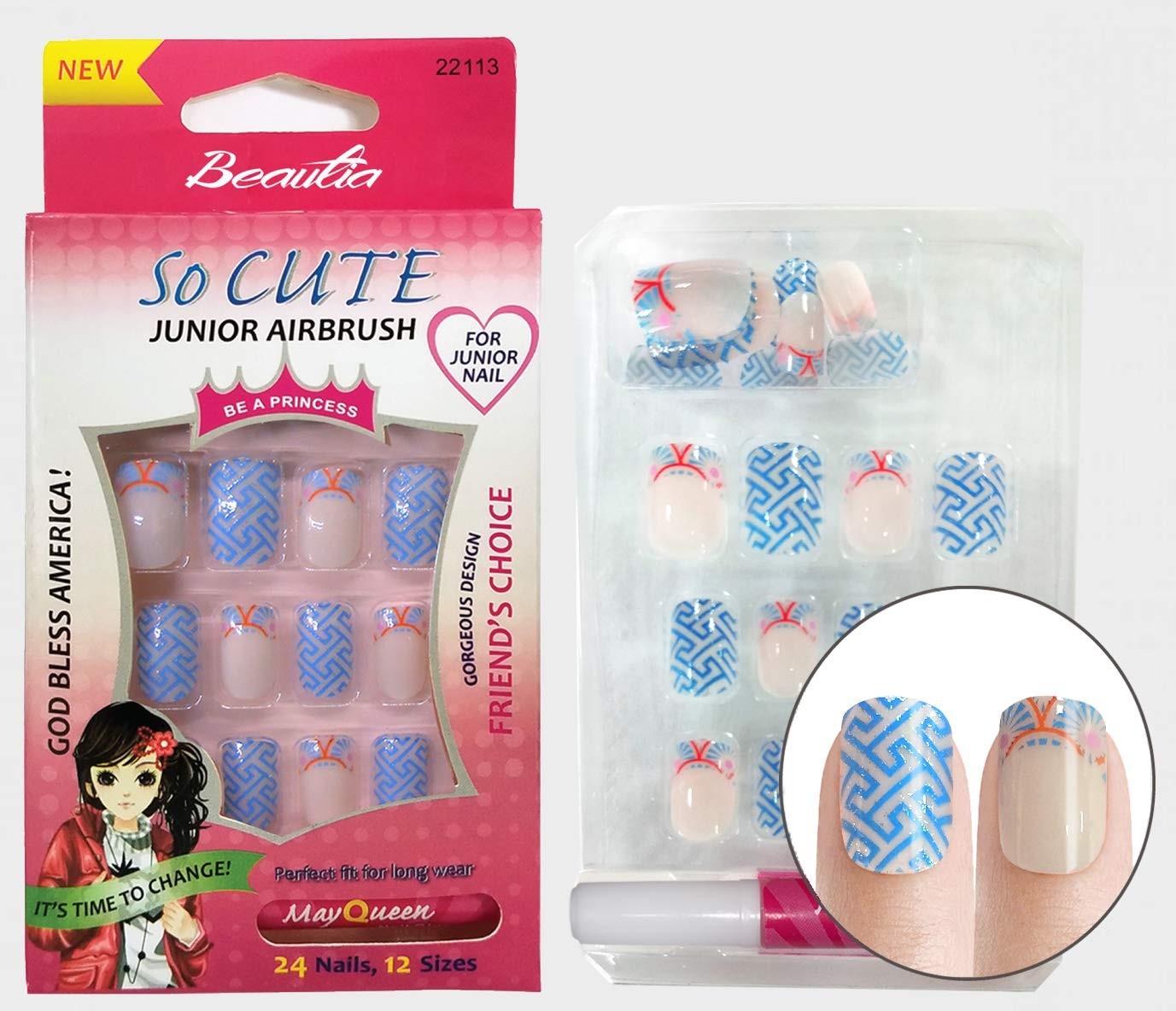 Kids Nail Tips Fake Artificial 72pcs Pack With Glue For Girls