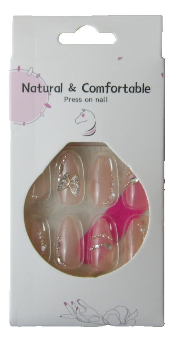 2 Pack – Almond Shaped Press on Nails – Pink & Pale Pink with Diamante NIB