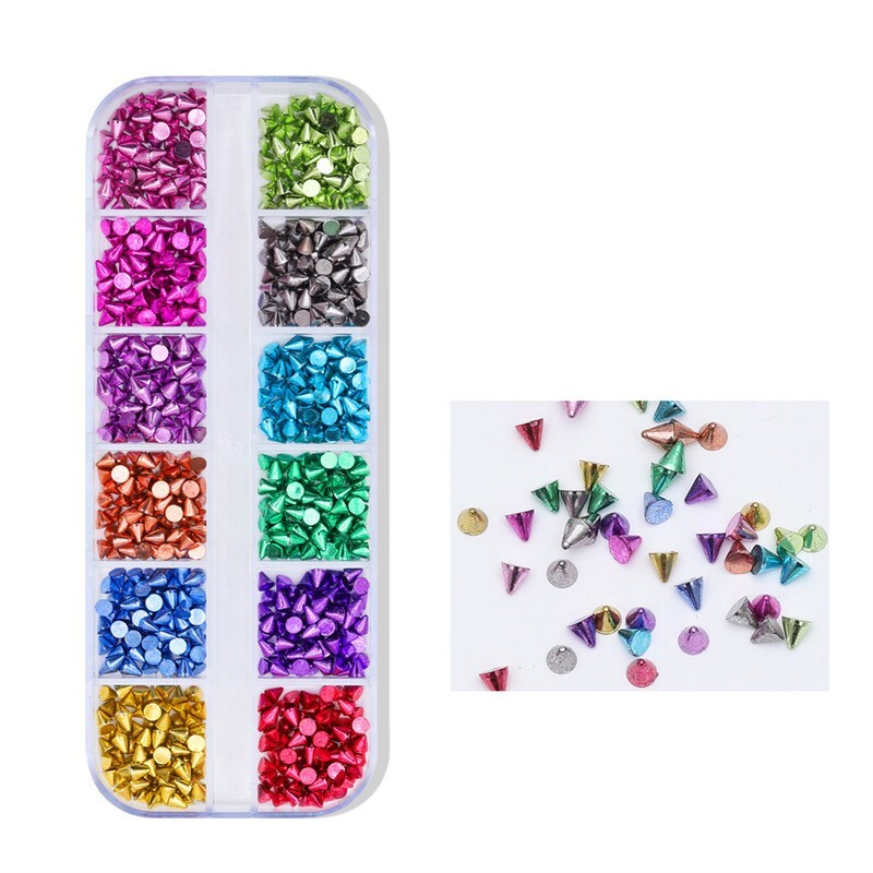 2 Boxes Multicolor Nail Art Shiny Cone Shape Rivet Studs Nails DIY Decoration