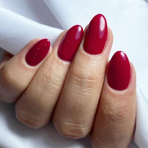 Oval Press on Nails Short Fake Nails, 240pcs Red Nails Press on Deep Red