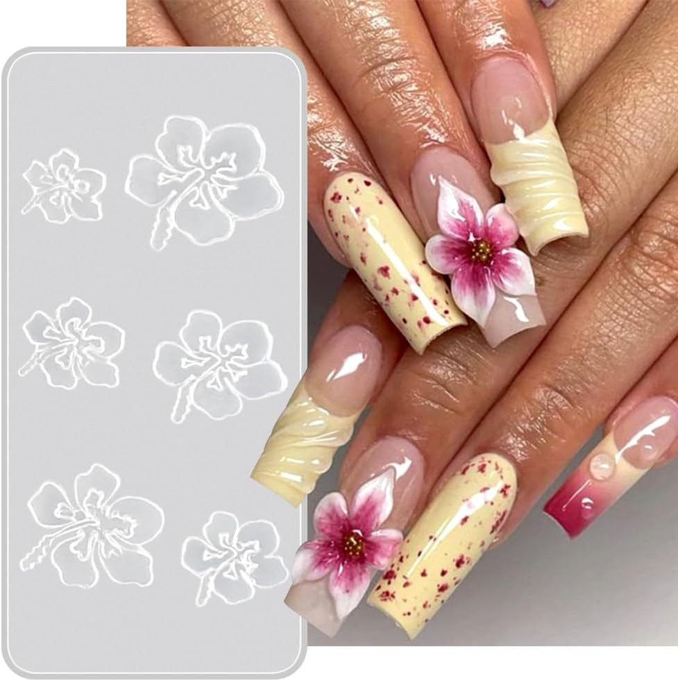 4Pcs Flower Nail Charms Silicone Molds 3D Gel Nail Art Mold Plumeria Cherry