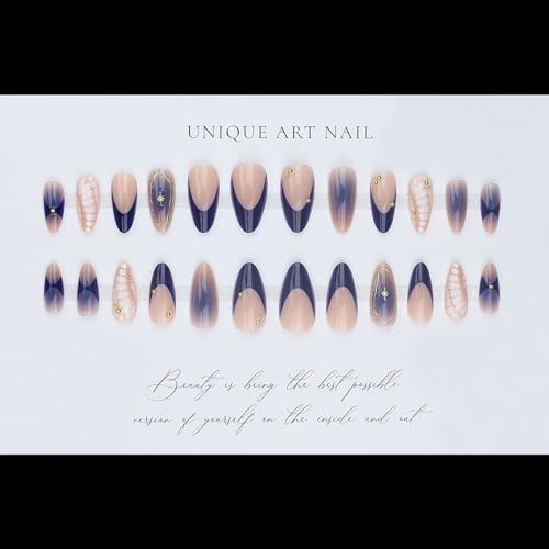 Short Almond Ombre Nails – Blue French Design C04 – Press on Nails