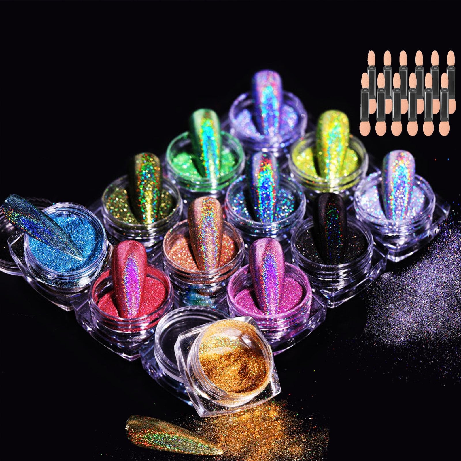 RsoeFlower 12 Color Nail Glitter Powder, Gold Sliver Metallic Nail Dust, Holo…