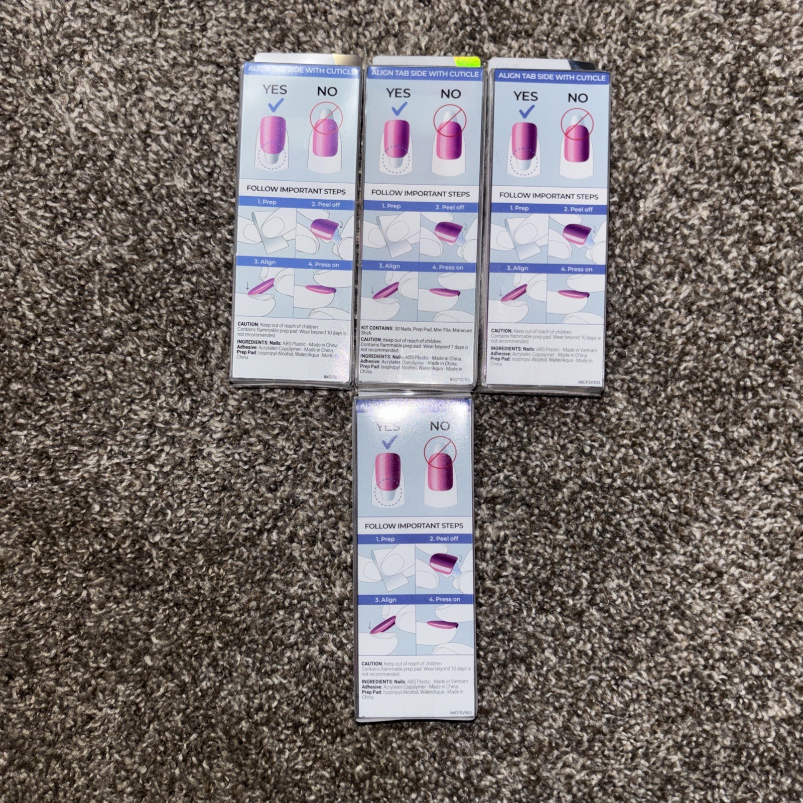 4pk Kiss Color FX By Impress Nails The No Glue Mani SET ~ 30 Nails EACH ~ NEW