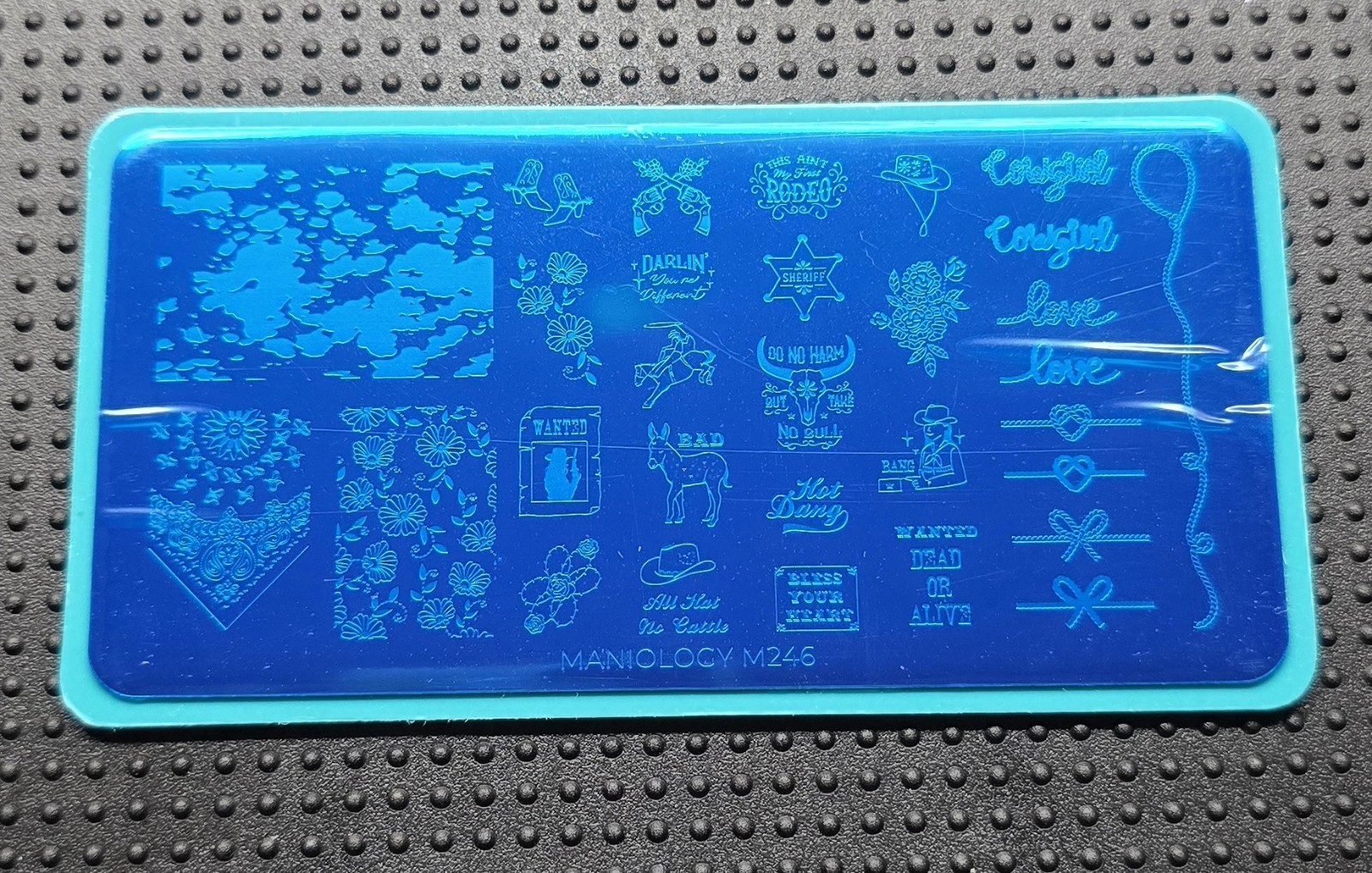 Maniology M246 Nail Stamp Plate Cowboy Gowgirl Rodeo Love Bandana Cow Bull Knot