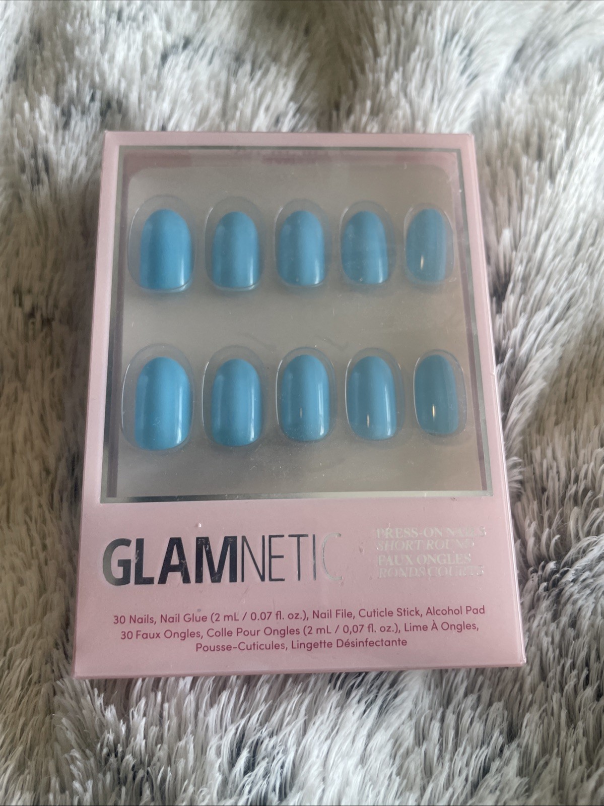 Glamnetic Azure Blue Short Round Press-On Nails Full Cover Glue Included NIB
