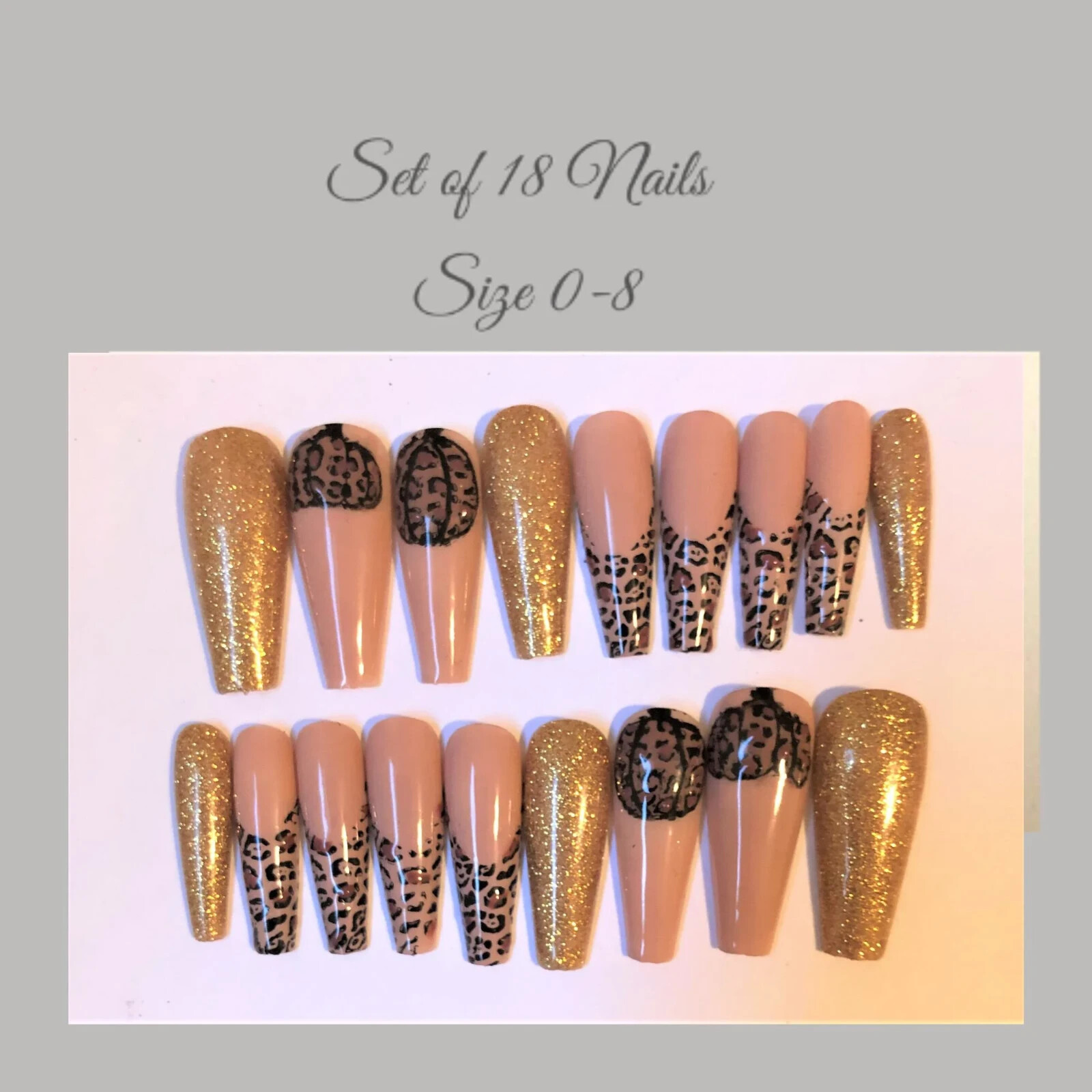 Leopard Print Pumpkins Press-On Nail Set – Ex-Long Ballerina (Size 0-8)