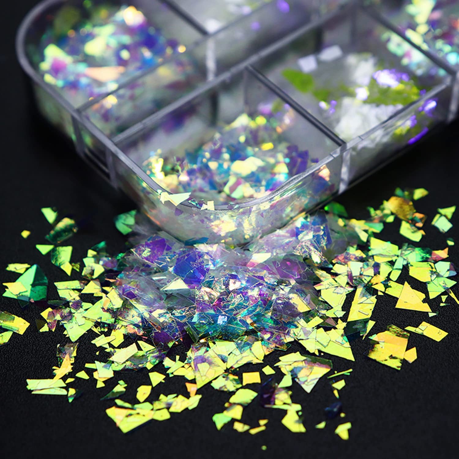 Iridescent Glitter Nail Art Sequins, Holographic 3D Irregular Ultra Thin Nail Ar