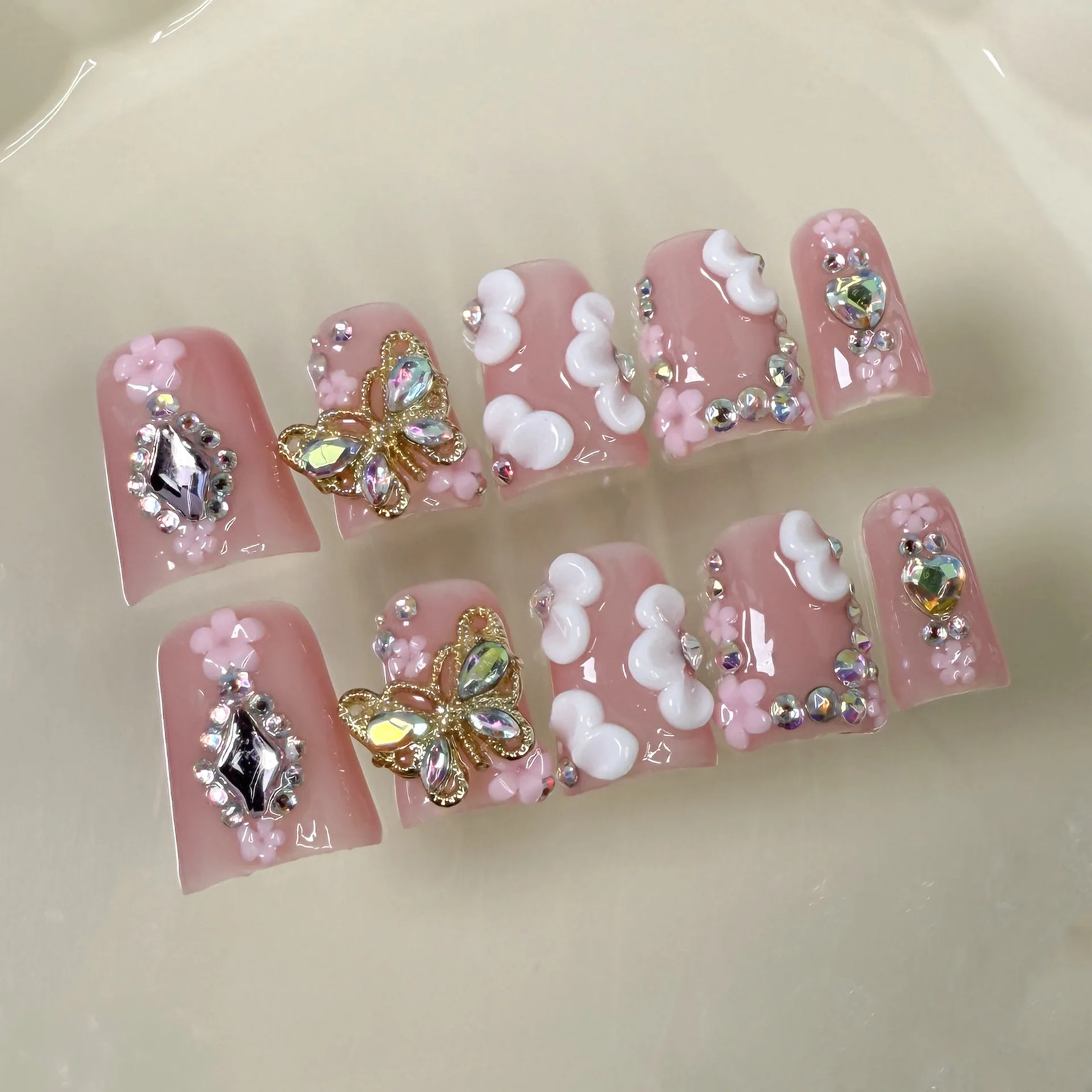 10pcs Handmade Press on Nails Art Simple White French Short Fake Nail Wearable