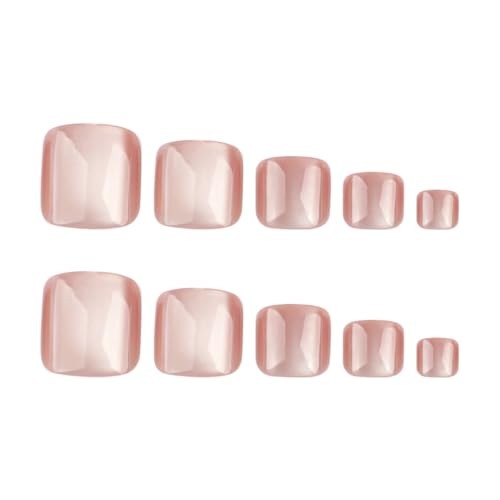 Glitter Press on Toenails Nude Fake Toenails Short Square False Toes with