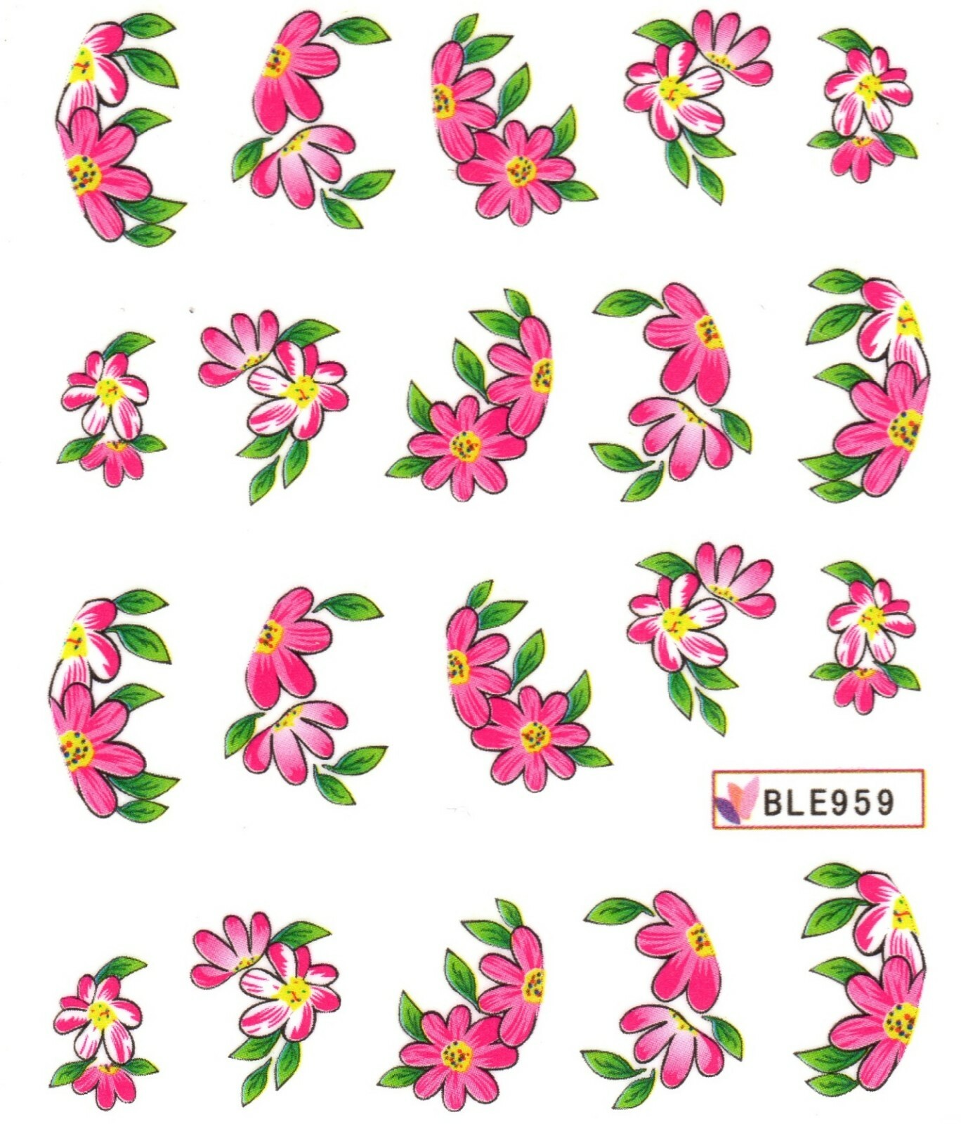 Nail Art Water Transfer Sticker Decal Stickers Pretty Flowers Pink Green BLE959