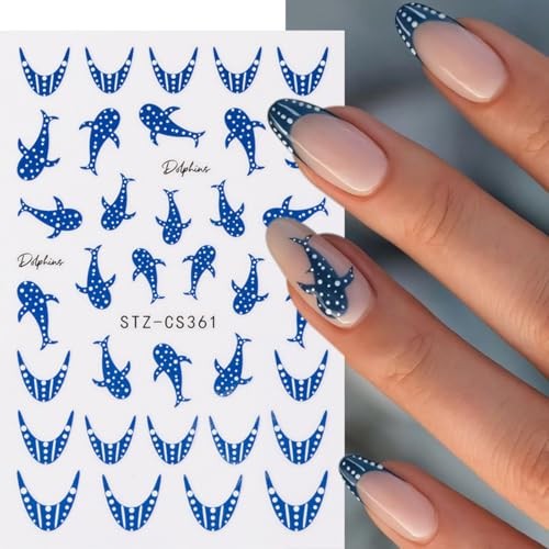 Blue Whale Nail Stickers Summer Ocean Theme Nail Art Stickers Decals style9
