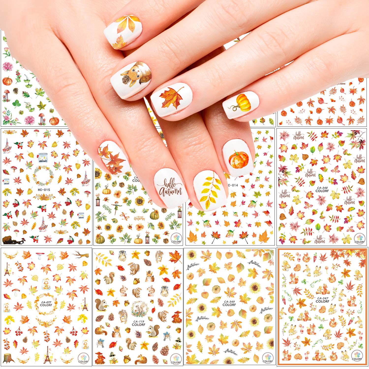 Adurself 1000+ Patterns Autumn Nail Art 12 Count (Pack of 1), Multiple Colors