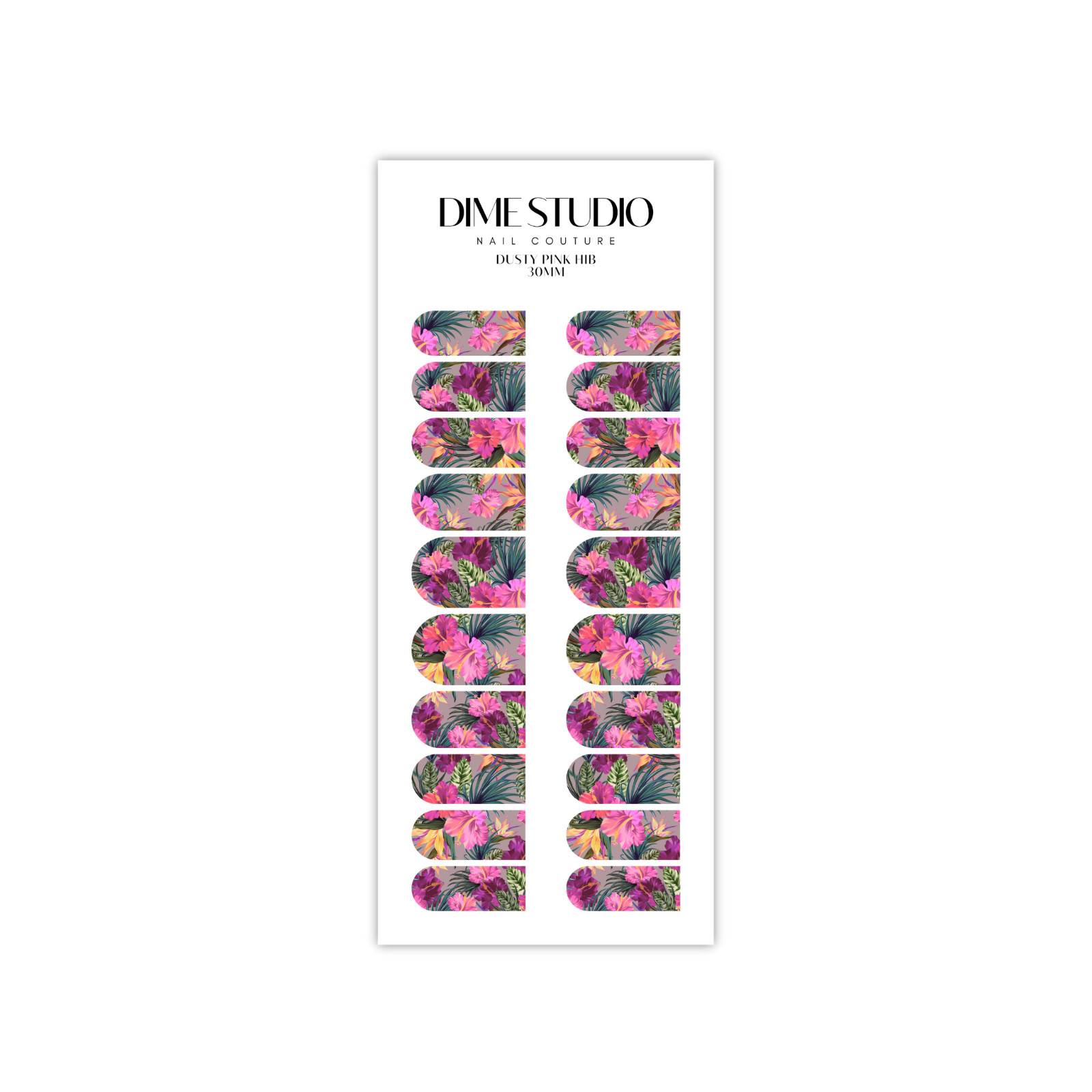 Mauve Floral Hibiscus Palm Leaf Nail Decals Water Transfer Nail Wraps