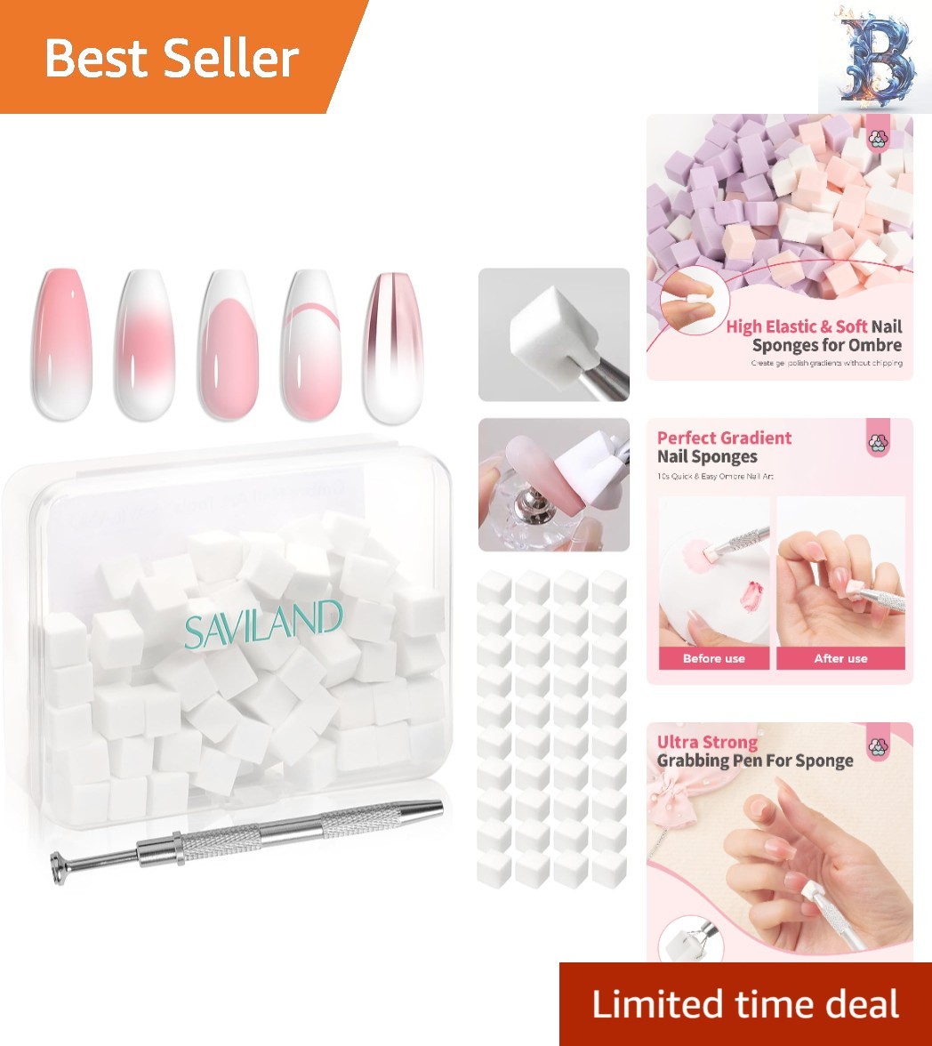 100PCS Ombre Nail Sponges with Grabbing Pen & Storage Box – Perfect for Artistry