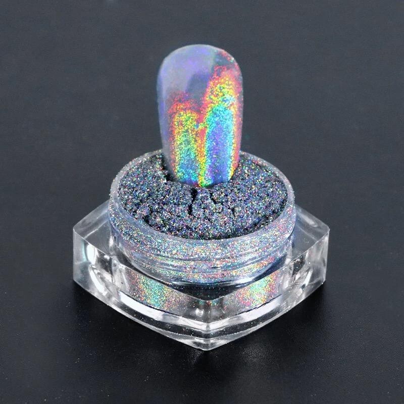 Silver Holographic Nail Powder Glitter Rainbow Nails Holo Effect Dust 2 gram Pot