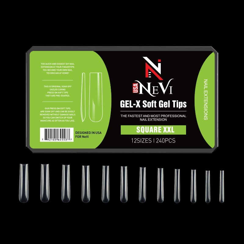 Nail Gel-X Natural Box of Tips NeVi USA 12 Size (Square XXL)