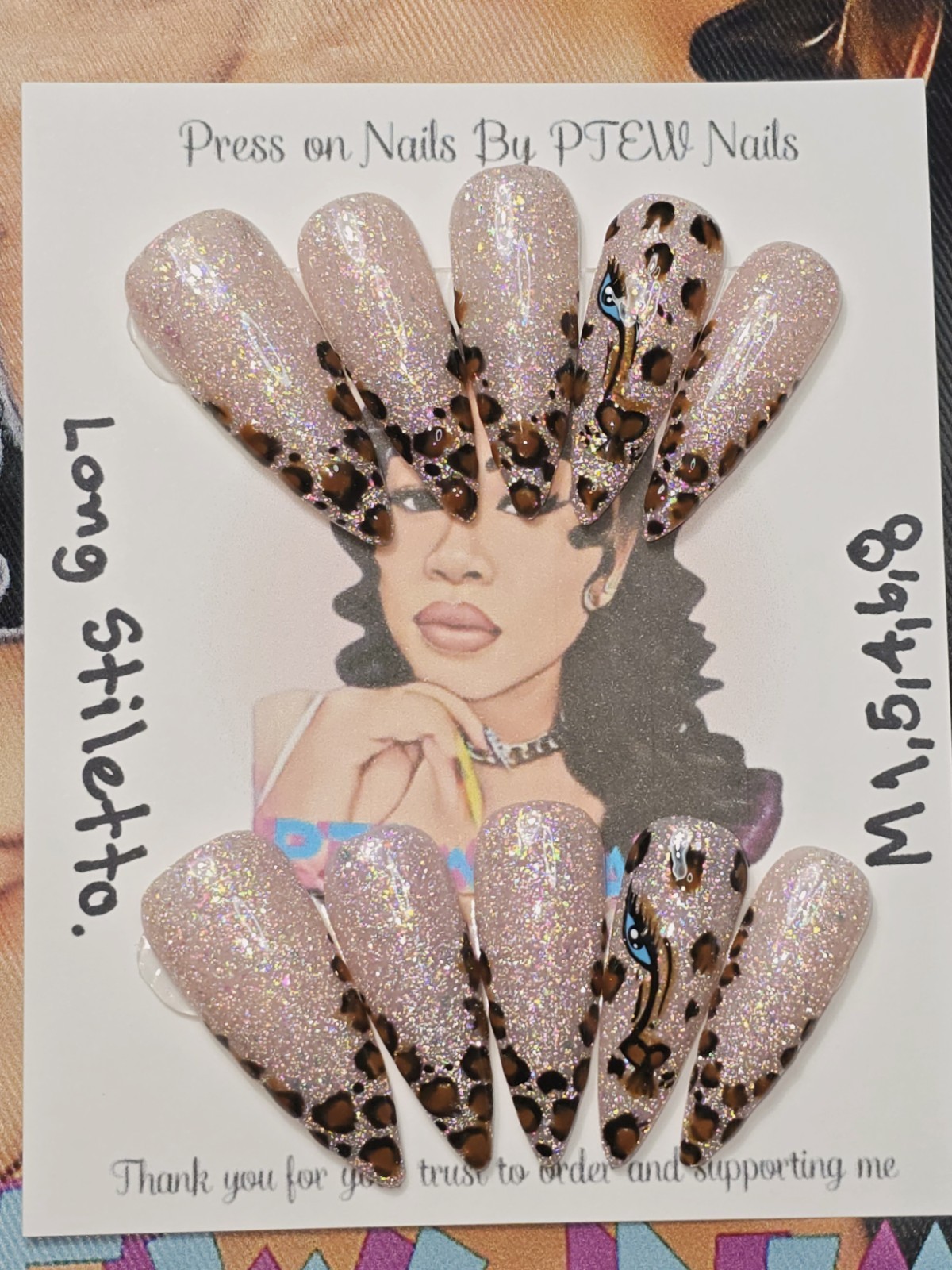 Handmade Press On Nails,Cheetah Nails Design,Medium Size 1,5,4,6,8Long Stiletto
